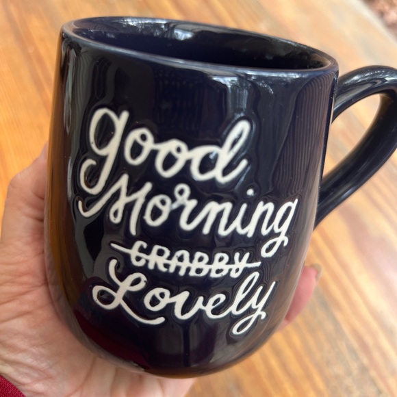 THRESHOLD Good Morning Crabby Lovely Navy Blue White Funny Stoneware Coffee Mug - Picture 2 of 6
